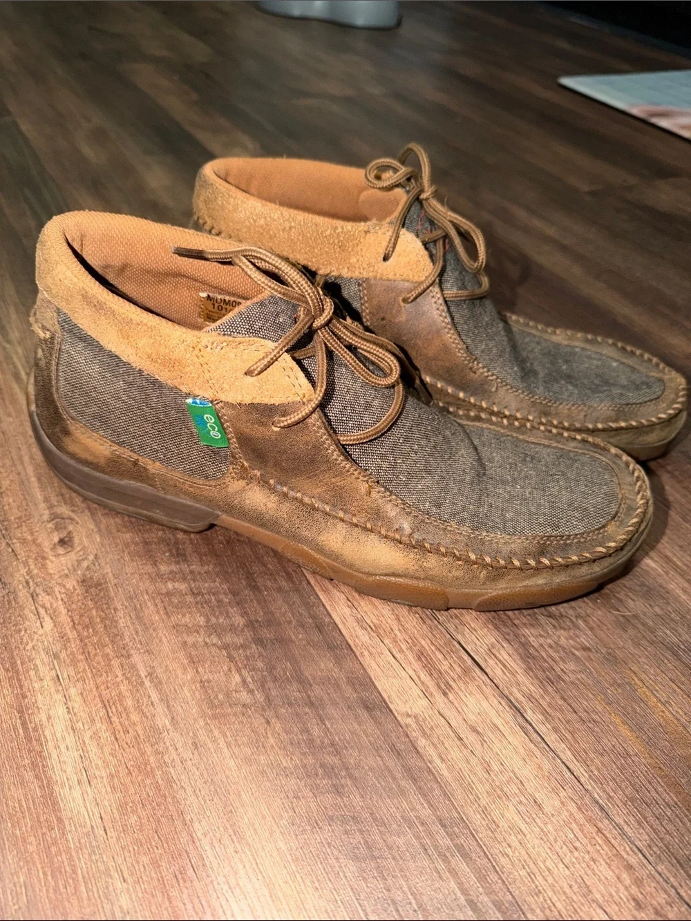 Twisted X Mens Driving Moc Chukka Brown Grey Leather EcoTWX Shoes Size 10.5W